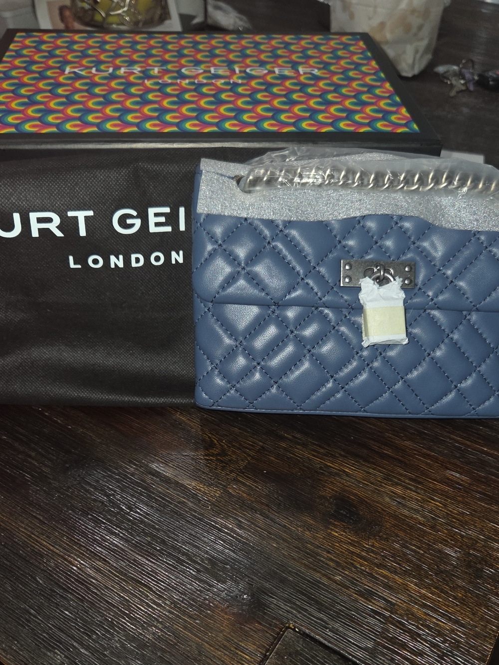 Kurt Geiger Quilted Denim Blue Crossbody Bag
